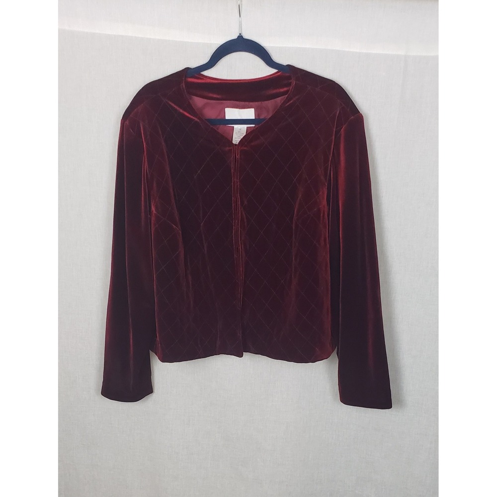 Susan Graver Style Burgundy Red Quilted Velvet Jacket Plus 1X Soft Goth Festive